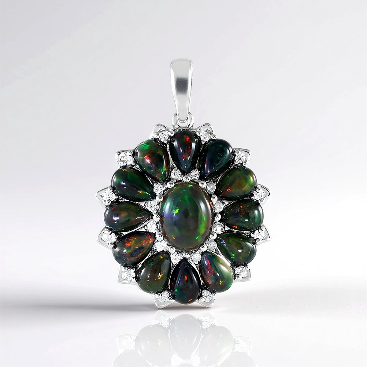 Cavill - Zilveren Hanger - 925 Sterling Zilver Geplatineerd - Mezezo Opaal 4.58 ct - Ovaal & Peervormige Cabochons - Luxe Druppelvorm