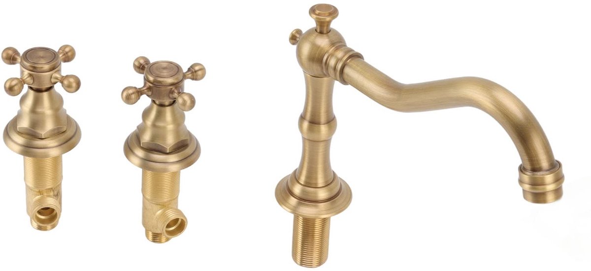 Dailygoods- Wastafelkraan Elegant Mooi - Dubbele Handvat Kraan - Lekvrij - Corrosiebestendig - Snel Water - Duurzaam Koper - Badkamerkraan