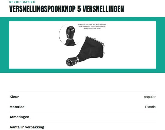 Allecto - Versnellingspookknop - 5 versnellingen - Inclusief gaiter - Geschikt voor Golf 7 MK7 - Auto accessoires - Model 2013-2017 van Merkloos — afbeelding 3