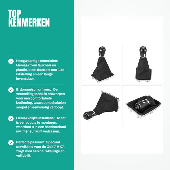 Allecto - Versnellingspookknop - 5 versnellingen - Inclusief gaiter - Geschikt voor Golf 7 MK7 - Auto accessoires - Model 2013-2017 van Merkloos — afbeelding 2