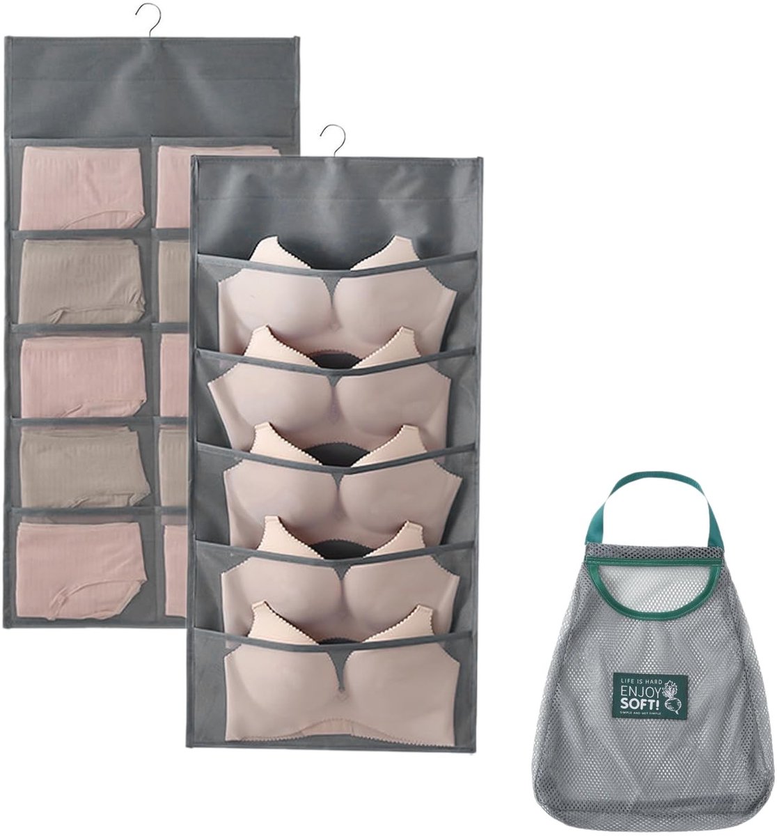 Dailygoods- Opbergtas Hangend 15 Vakken - Draagbare Opbergtas - Garderobeorganizer - Deurgemonteerde Opslag - Grijs - 40 x 80 cm - Opbergzak