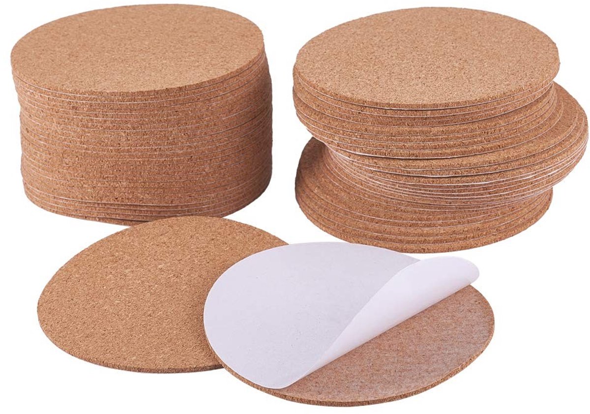 Dailygoods- Kurkplaten 50 Stuks - Zelfklevend - Ronde Isolatie - Onderzetters - Vloeren/Muren - 10 x 0,2 cm - Doe-het-zelf Projecten - Isolatieplaten