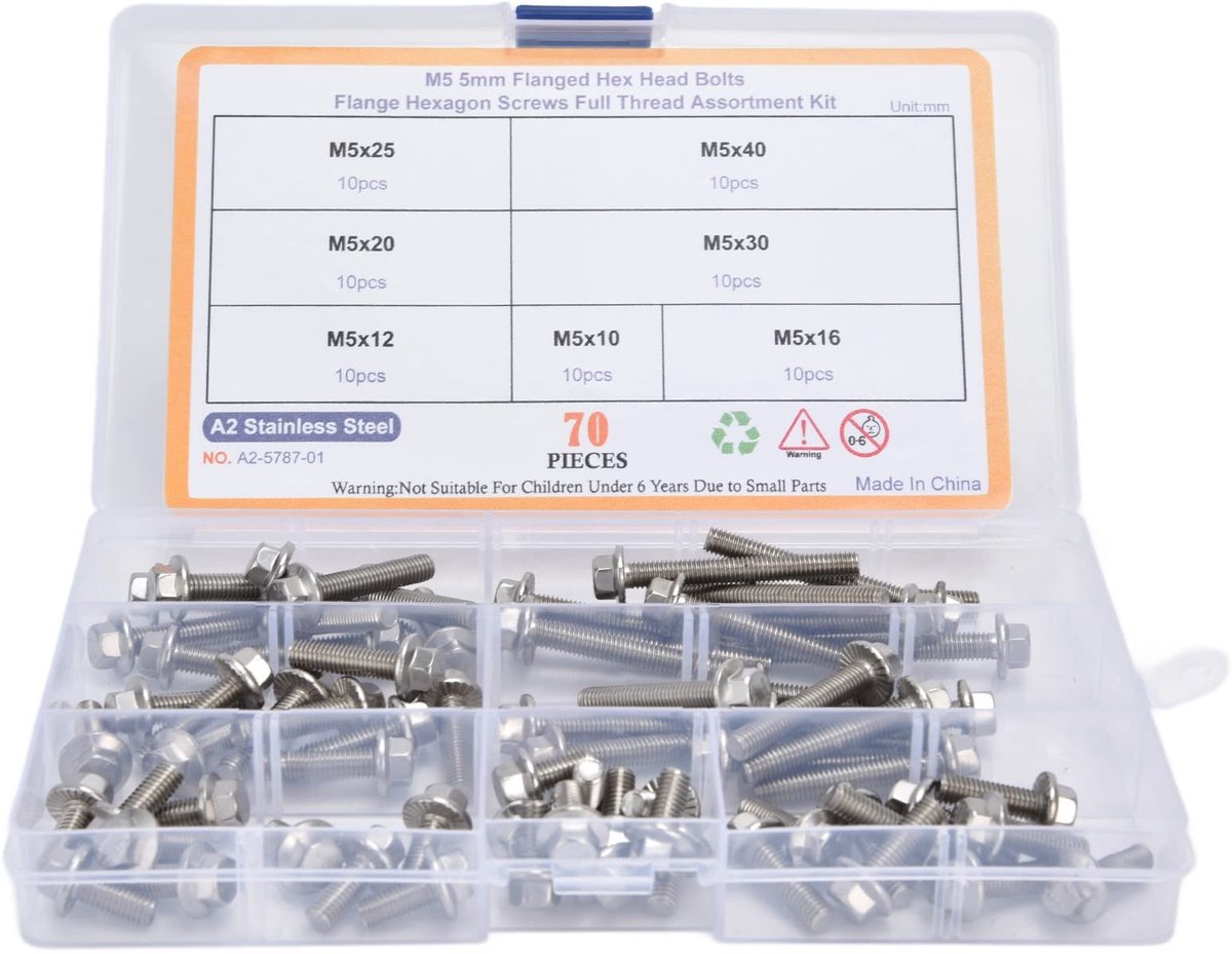 Dailygoods- Zeskantflensbouten 70 Stuks - Roestvrij Staal - Standaardontwerp - Veelzijdig Gebruik - Meerdere Lengtes - Ideaal voor Reparaties - Schroeven