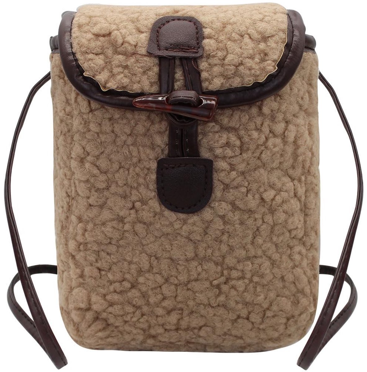 Dailygoods- Schoudertas Dames - Zacht Lamswol/PU Leer - Retro Telefoon Tas - 20 x 15 x 6 cm - Lichtgewicht 90 gr - Ideaal voor Reizen/Feesten - Handtas