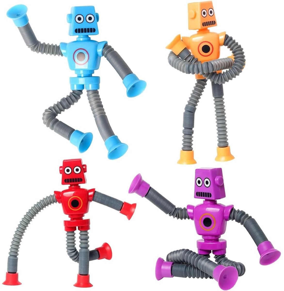 Dailygoods- Robotspeelgoed 4 Stuks - Educatief Antistress Speelgoed - Telescopische Zuignap - Geschikt voor Kinderen/Volwassenen - Creatief Ontwerp in Felle Kleuren