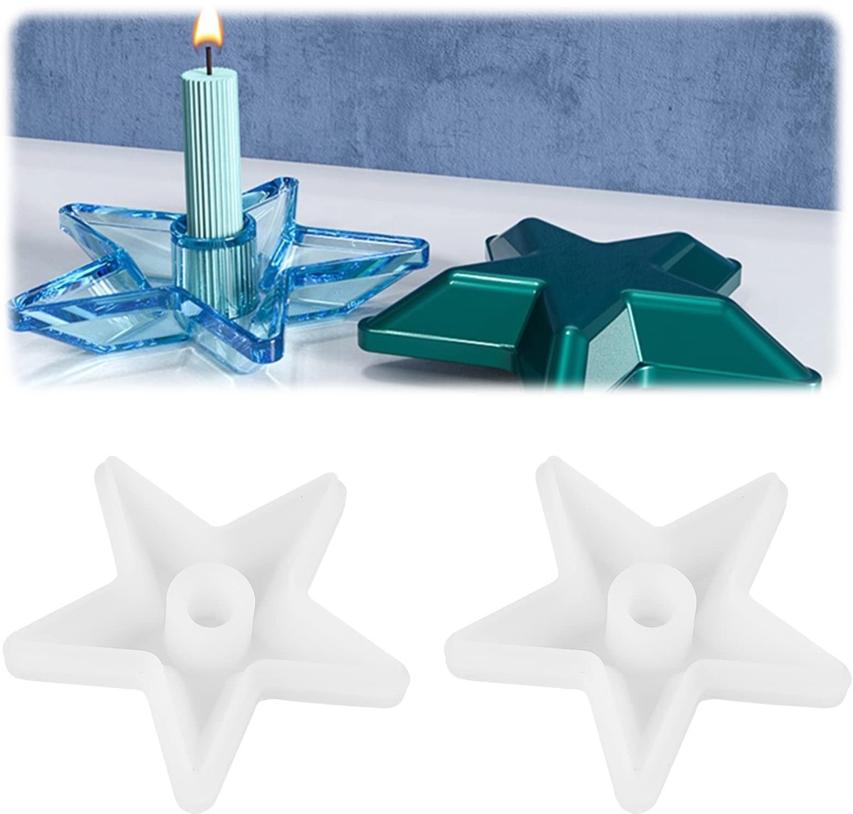 Dailygoods- Gietvorm Stervorm - 2 Stuks - Siliconen Gietvormen - Kandelaar - DIY Kaarsenhouder - Afmetingen 14 x 15 x 3 cm