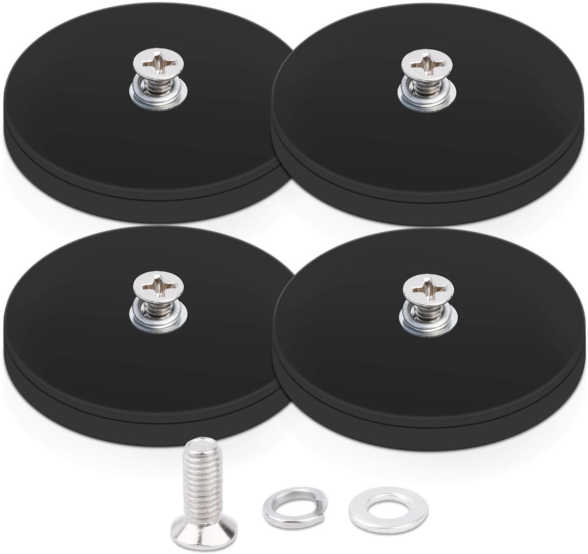 Dailygoods- Schroefdraadmagneet 15 kg hechtkracht - Neodymium Magneten - Rubber Coating - 43 mm Diameter - Set van 4 - Inclusief M4-Schroeven - Neodymium Magneet