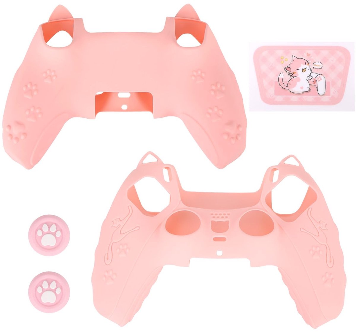 Dailygoods- Controller Skin Roze - Antislip Siliconen Hoes - Draadloze Accessoires - Beschermende Behuizing - Duimgrepen - Kattenpoot Sticker - Controllerhoes
