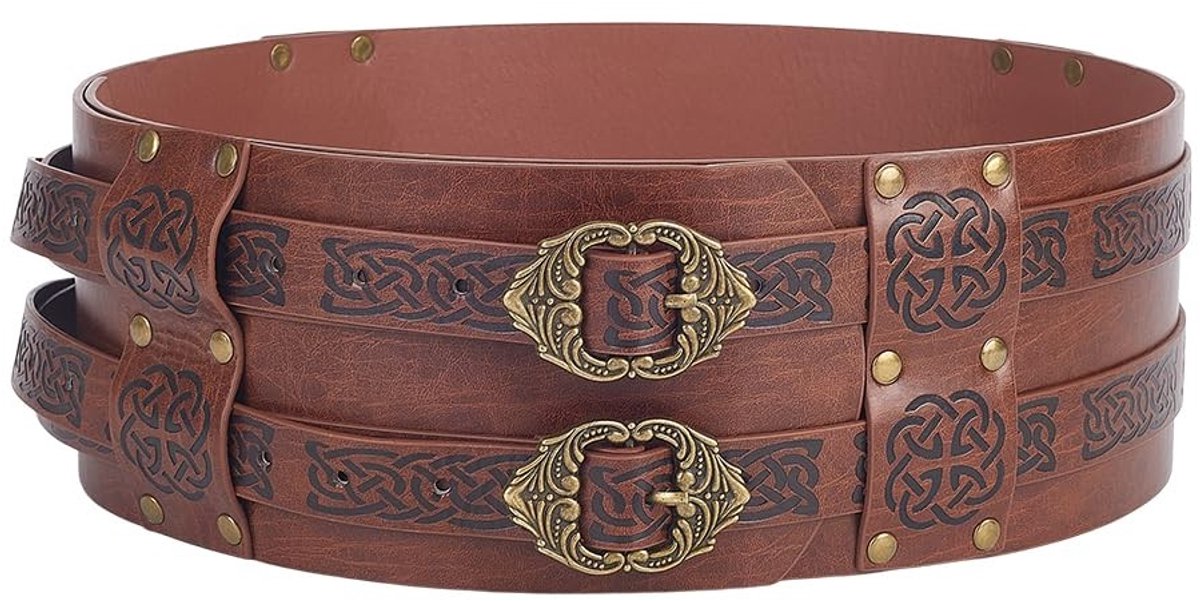 Dailygoods- Leren Riem Verstelbaar - Middeleeuwse/Renaissance/Viking - Kostuumaccessoires - PU-leer - Elegante Gesp - Noordse Talisman-reliëf - Kostuumriem