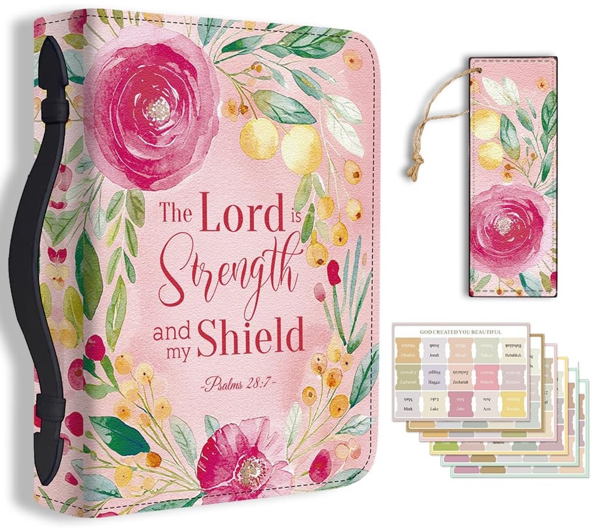 Dailygoods- Bijbelcover Rozen Design - PU Lederen Case - Draagtas voor Mannen/Vrouwen - Inclusief Boekenlegger - 5 Vellen Index Stickers - Groot Formaat 28,5cm x 20,3cm x 5,9cm - Bijbeltas