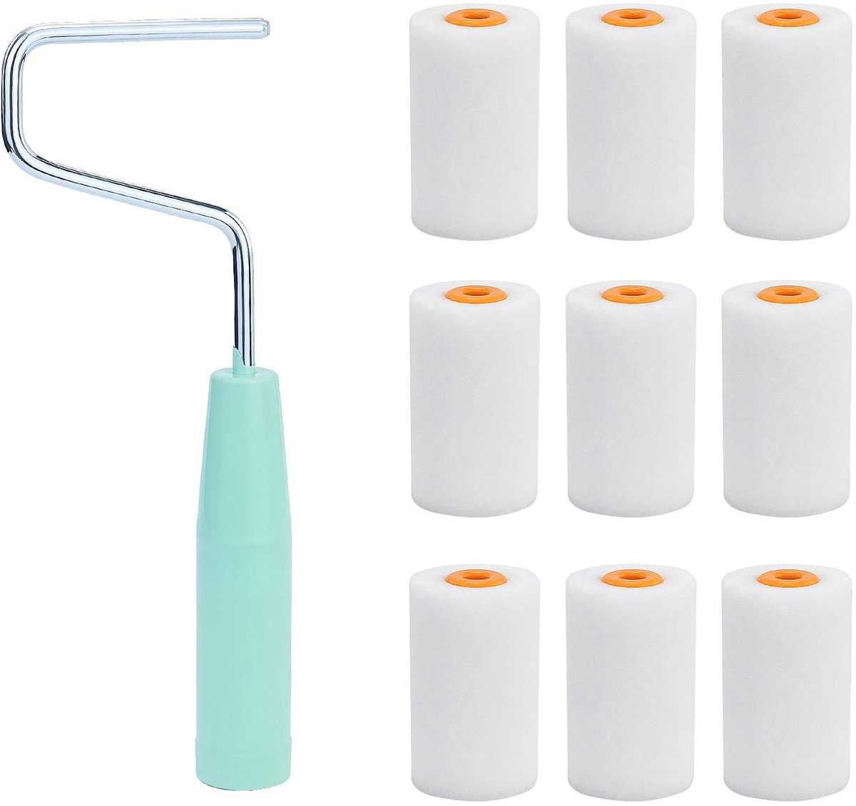 Dailygoods- Verfroller Kleine Set - 9 Schuimrollen - Verfroller Beugel - 2 Inch Borstelkoppen - Muurverf - Gemakkelijk te Reinigen - Schilderset