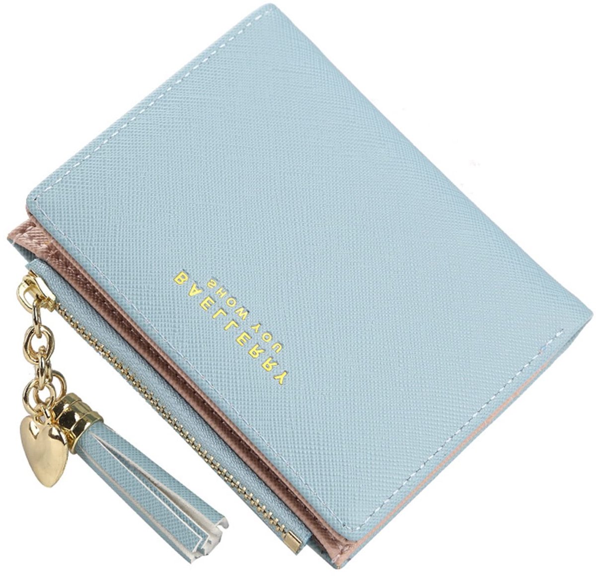 Dailygoods- Portemonnee Dames Klein - Ritsportemonnee - Debetkaarthouder - Kwastje met Hartdecoratie - Hoogwaardig PU-leer - Ideaal als Cadeau - Damesportemonnee
