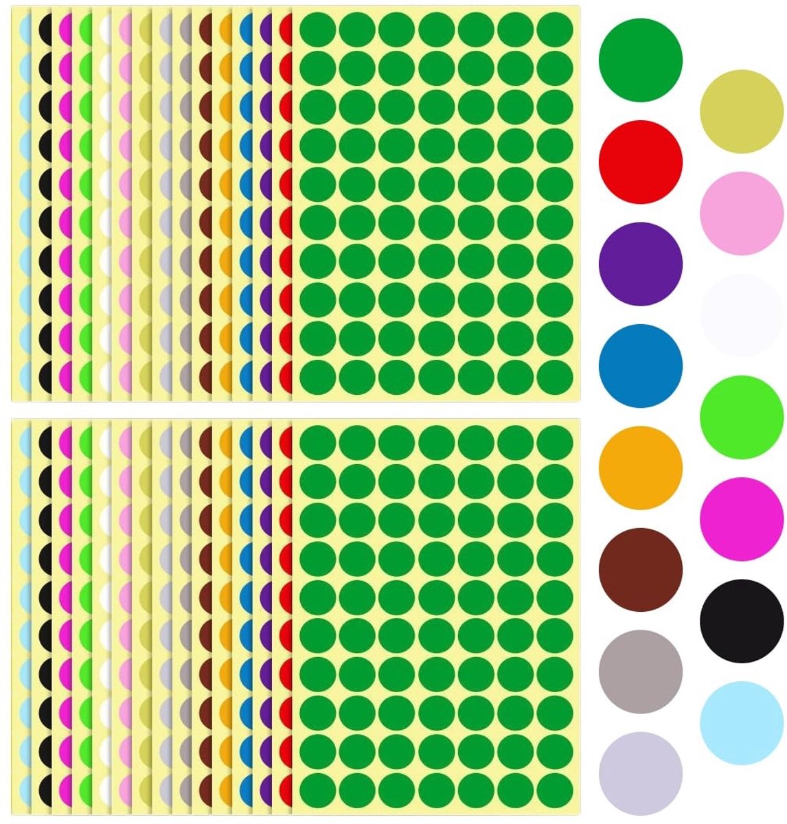 Dailygoods- Etiketten 2100 Stuks - Ronde Stickers - Kleurcodering - Zelfklevend - 19 mm - 15 Kleuren - Beschrijfbaar en Verwijderbaar