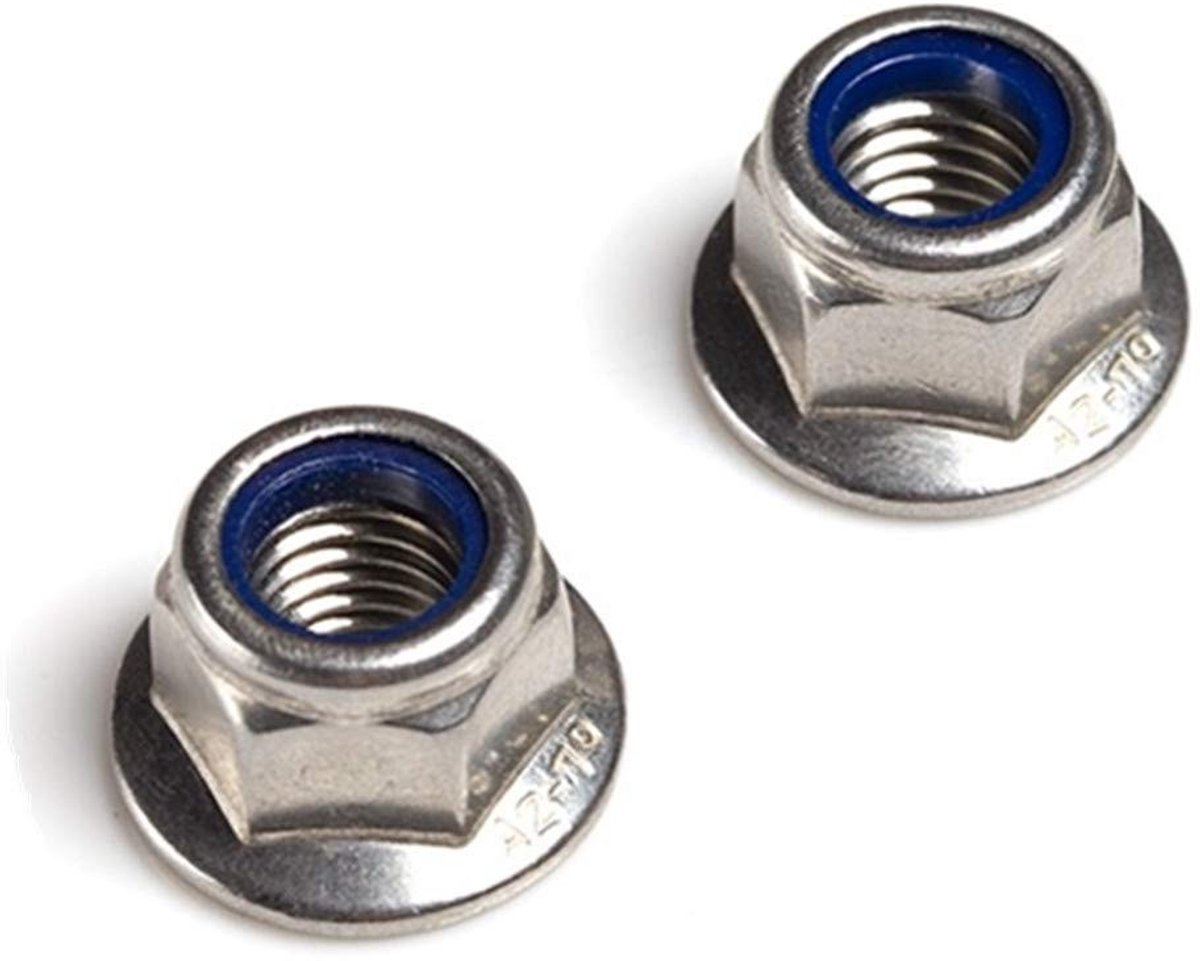 Dailygoods- Zeskantmoeren 25 stuks - Flenszelfborgend - Roestvrij Staal A2 - Schroefdraaddiameter 4 mm - Klemdeel met Polyamide - Geschikt voor Binnen/Buiten - Moeren