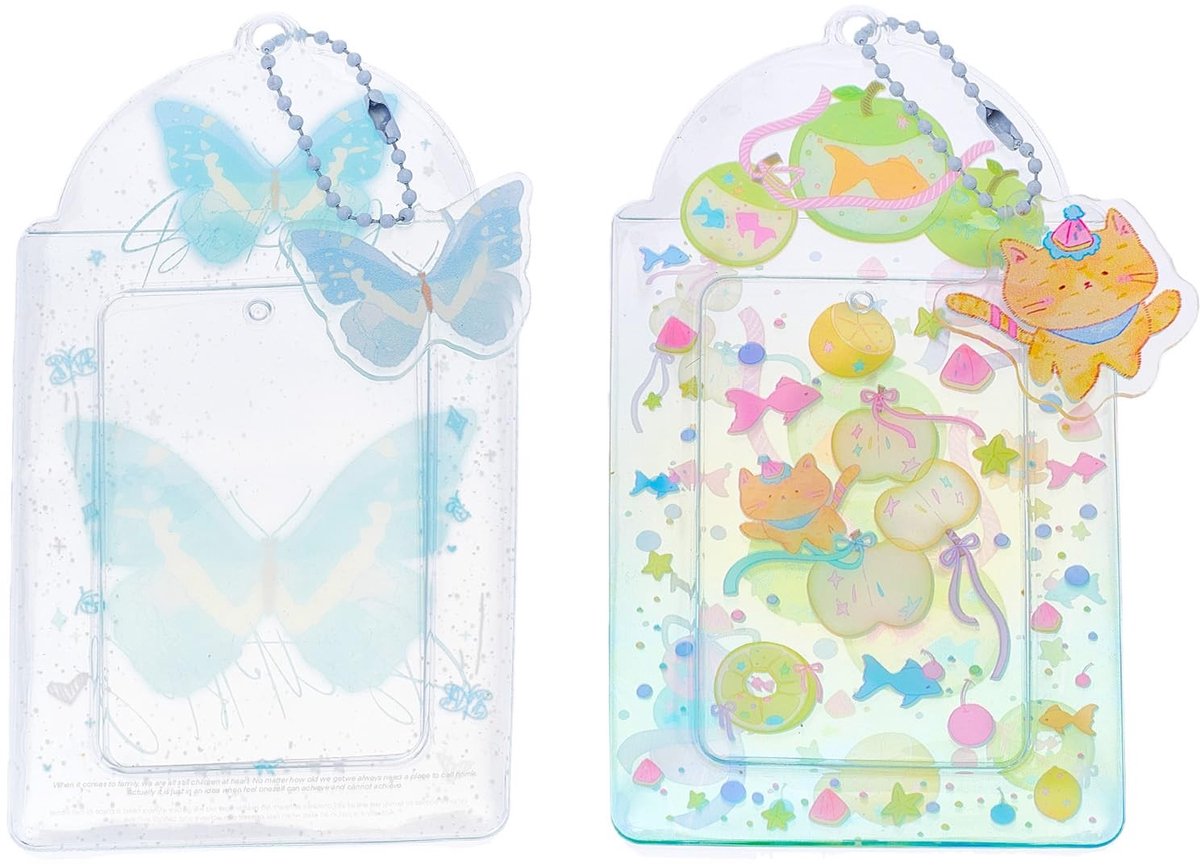 Dailygoods- Fotokaarthouder 2 stuks - Kawaii Sleutelhanger - 7,8 x 13,5 cm - Kunststof - Draagbare Accessoires - Kleurrijk Design - Kaartenhouder