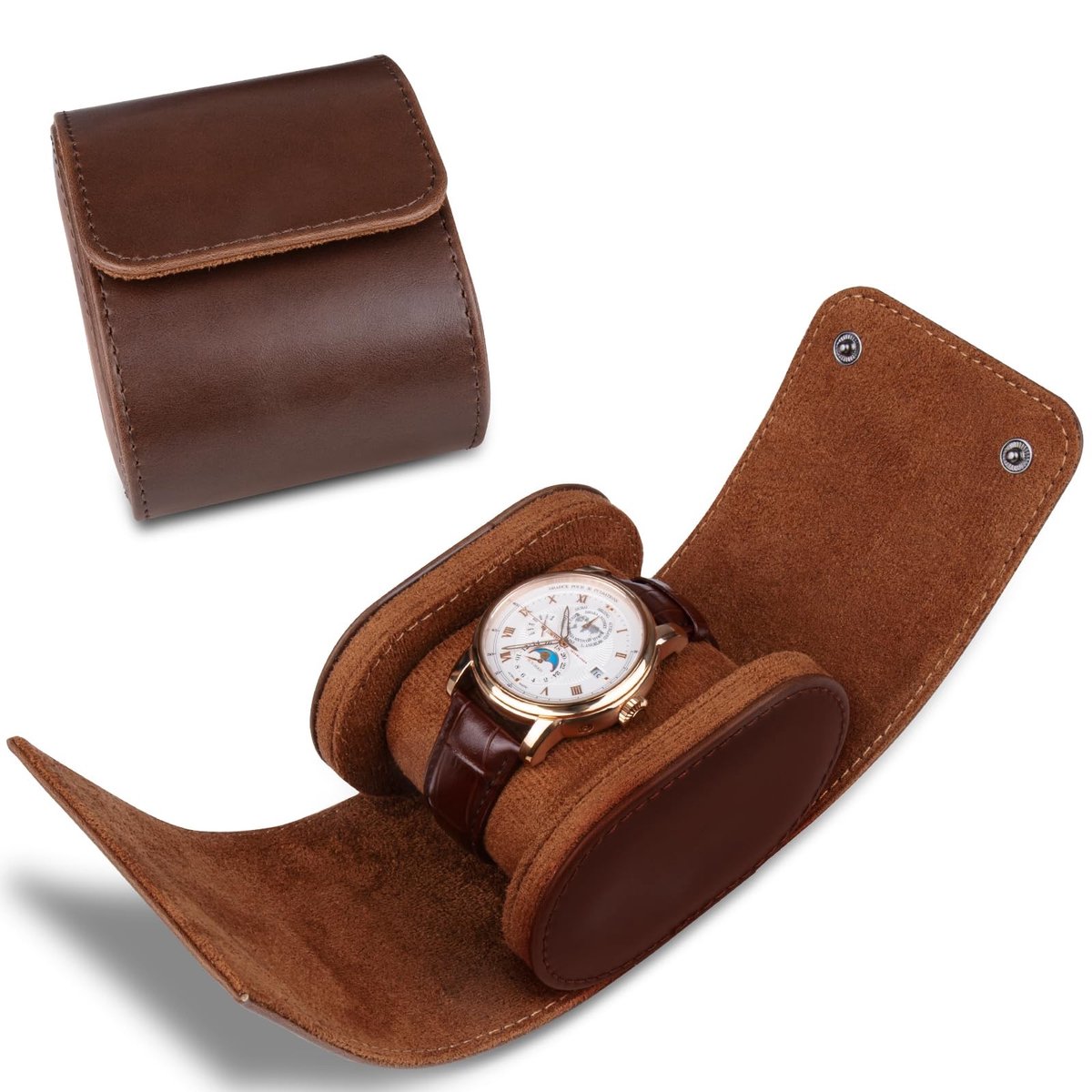 Dailygoods- Horlogedoos - Cilindrische Reisklokrol - Vintage Horlogebox - Heren/Dames - Zacht Kussen - Robuuste Sluiting - Horlogerol