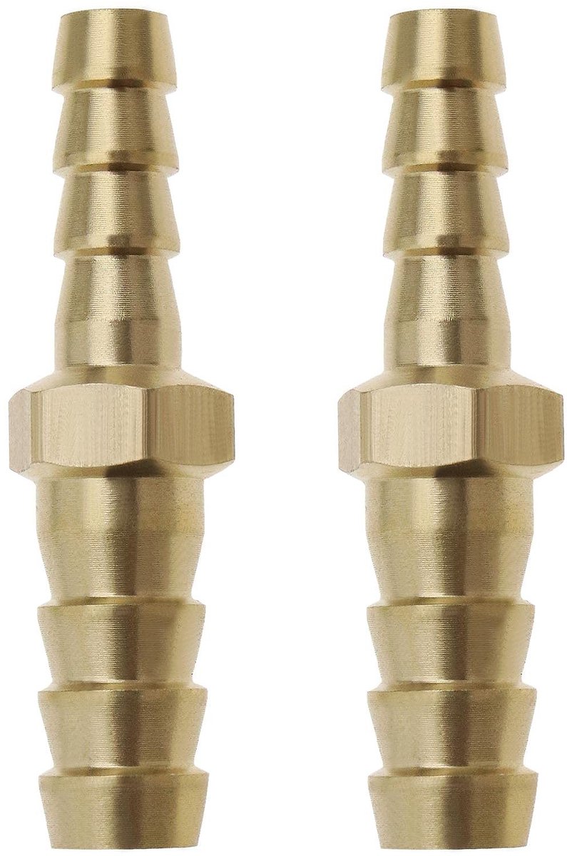 Dailygoods- Fittingen Messing - 2X Reducer Barb Slang - Aansluiting 8mm/6mm - Voor Water/Gas/Olie - Corrosiebestendig - Lengte 40mm - Slangverbinder