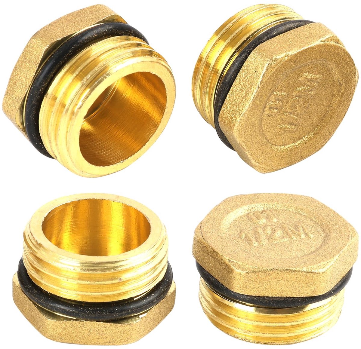 Dailygoods- Messing Stop 1/2 Inch - Set van 4 - Mannelijke Schroefdraad Ø 20 mm - Rubberen Afdichting - Temperatuurbereik - Corrosiebestendig - Buisdop