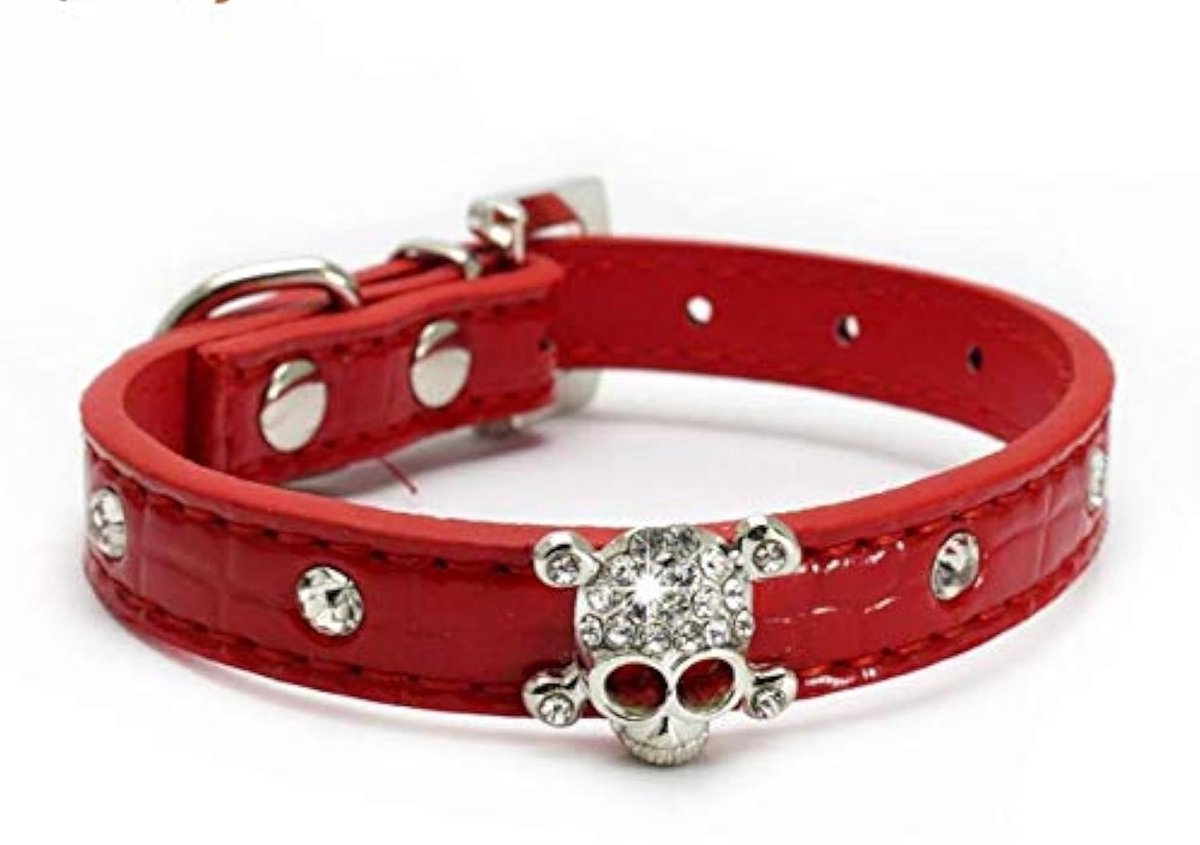 Dailygoods- Halsband Elegant - PU-leer - Verstelbaar - Hondenhalsband - Bling Diamanten - Maat S (31CM) - 5 Gaten