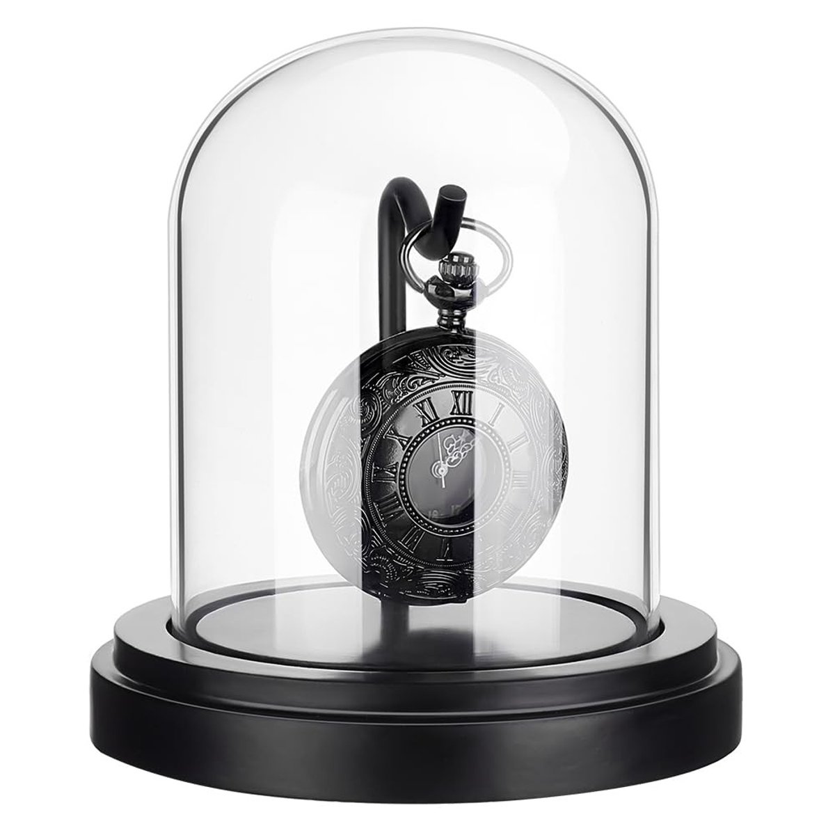 Dailygoods- Display Case - Vitrine met Glazen Koepel - Houten Basis - Metalen Haak - Horlogelade - Voor Collectibles