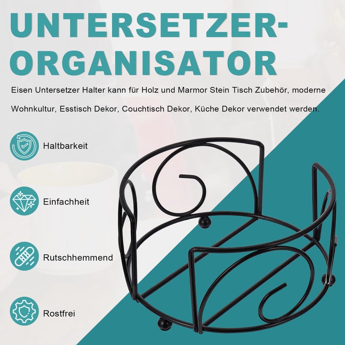 Dailygoods- Onderzetterhouder Hoogwaardig - Zwart - Gietijzer - Vintage - Organizer - Afmetingen 11,30 x 11,30 x 5,50 cm - Onderzetter