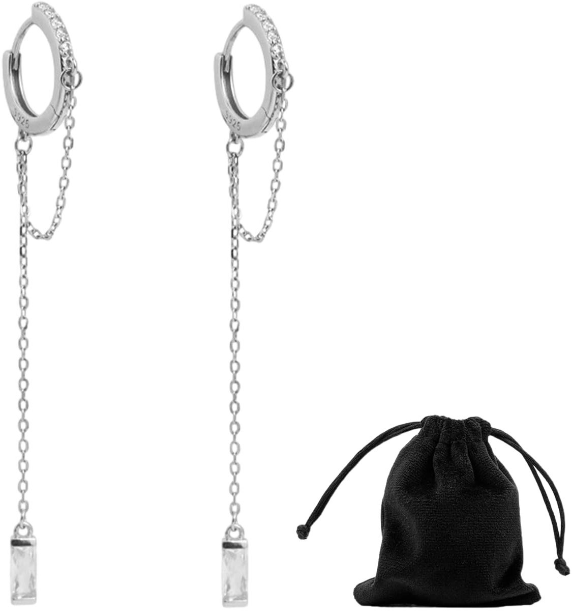 Dailygoods- Kwastoorbellen 925 Zilver - Oorbellen Set - Hangende Oorbellen - Druppeloorbellen - Zwarte Opbergtas - Perfect voor Bruiloften