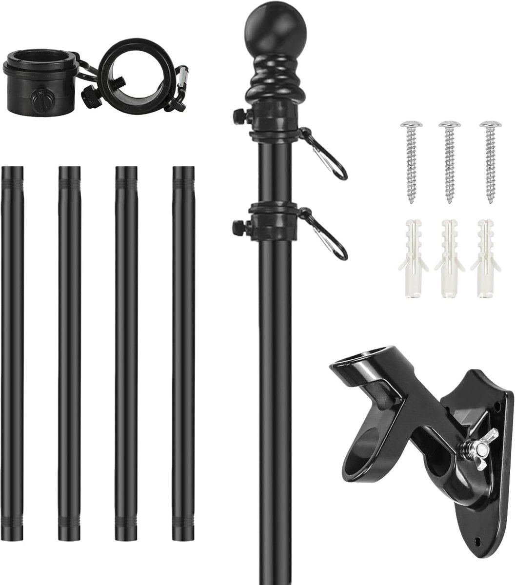 Dailygoods- Vaandelmastset 1,5 m - Aluminium Telescopische Vlaggenstang - Wandhouder - Draaibare Ringen - Weerbestendig - Stabiele Vlaggenmast