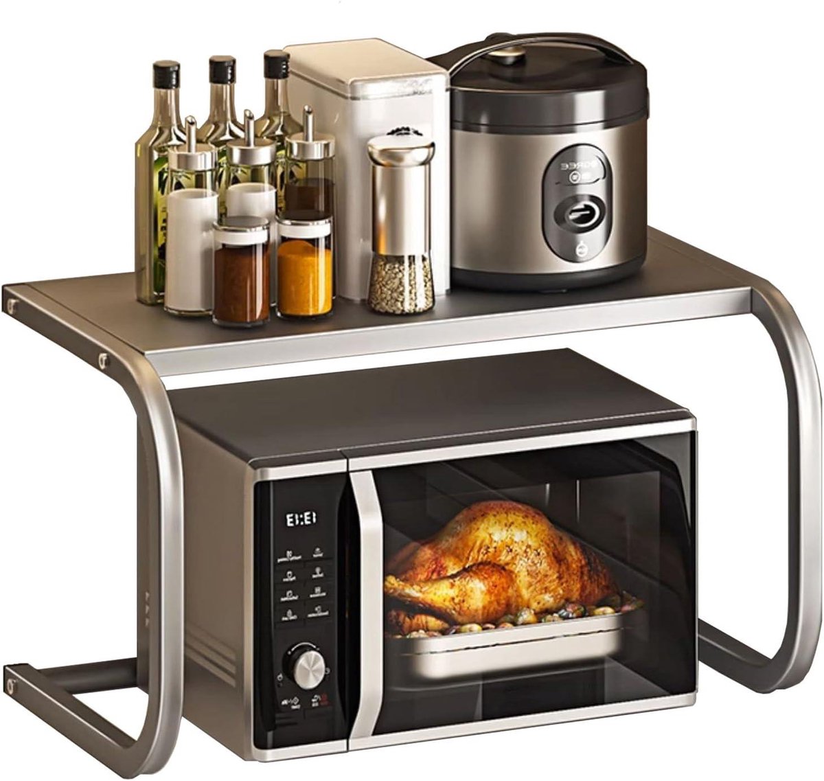 Magnetron Plank - Keukenrek Aanrecht - Keuken Organiseren - Dubbellaags Roestvrij Staal - Maximale Belasting 27kg - Grijs