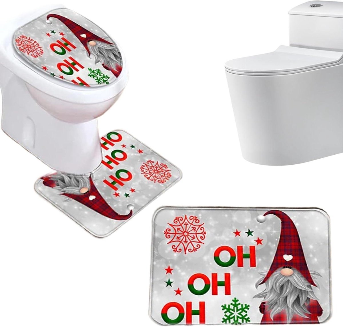 Kerst Badmat Set - Toilet Hoezen Badkamer Matten - Feestelijke Badkamerdecoratie - Platte