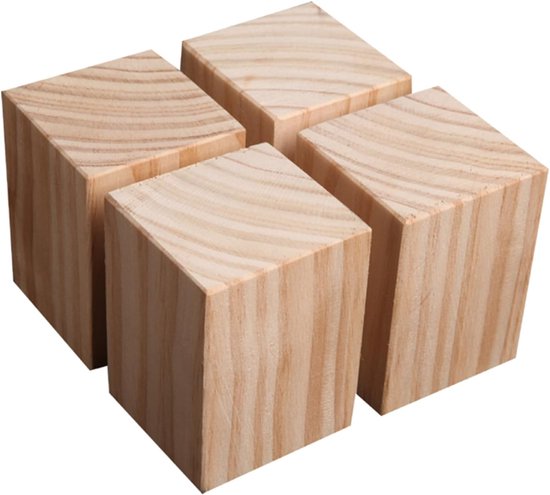 Houten Meubelverhogers - Bedverhogers - Meubels Verhogen - Stevig Massief Hout - 4x4x4 cm - Houtkleur van Houten — afbeelding 3