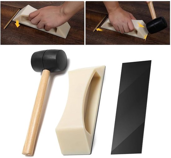Heavy houten vloerreparatieset met rubberen hamer en wasbare kleefpads voor het sluiten van voegen in planken, robuust gereedschap voor parket en laminaat, eenvoudig te gebruiken — afbeelding 3