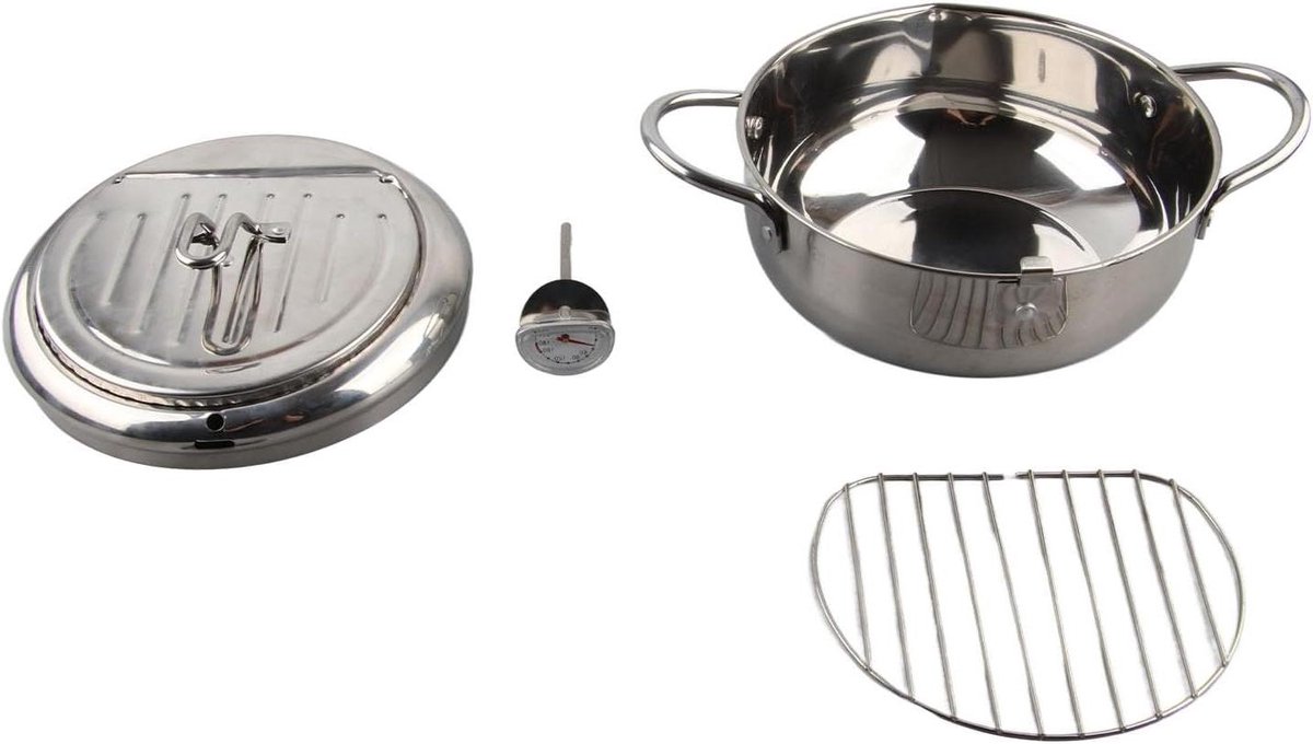 RVS Frituurpan Frituurmandje Pan Gelijkmatig Frituren Vet Reductie Functie 20 cm Zilver