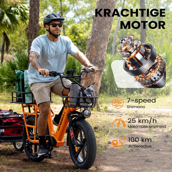 Maxtron Voyager 2.0 Elektrische Fiets - 48V 15Ah Samsung Accu - Bafang 250W Motor - 20 x 4.0 Inch Fatbike Banden - Actieradius 90-100 km - Hydraulische Schijfremmen Voor en Achter - Koppelsensor - Shimano 7 Versnellingen - Oranje van Maxtron — afbeelding 4