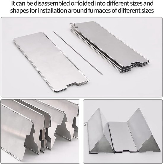 Set van 12 - Windscherm voor kooktoestel - Draagbaar windscherm voor kooktoestel - Opvouwbaar windscherm van aluminiumlegering voor kamperen - Inclusief opbergtas - Geschikt voor buitengebruik - Totale lengte 24*100 cm - Zilver — afbeelding 5