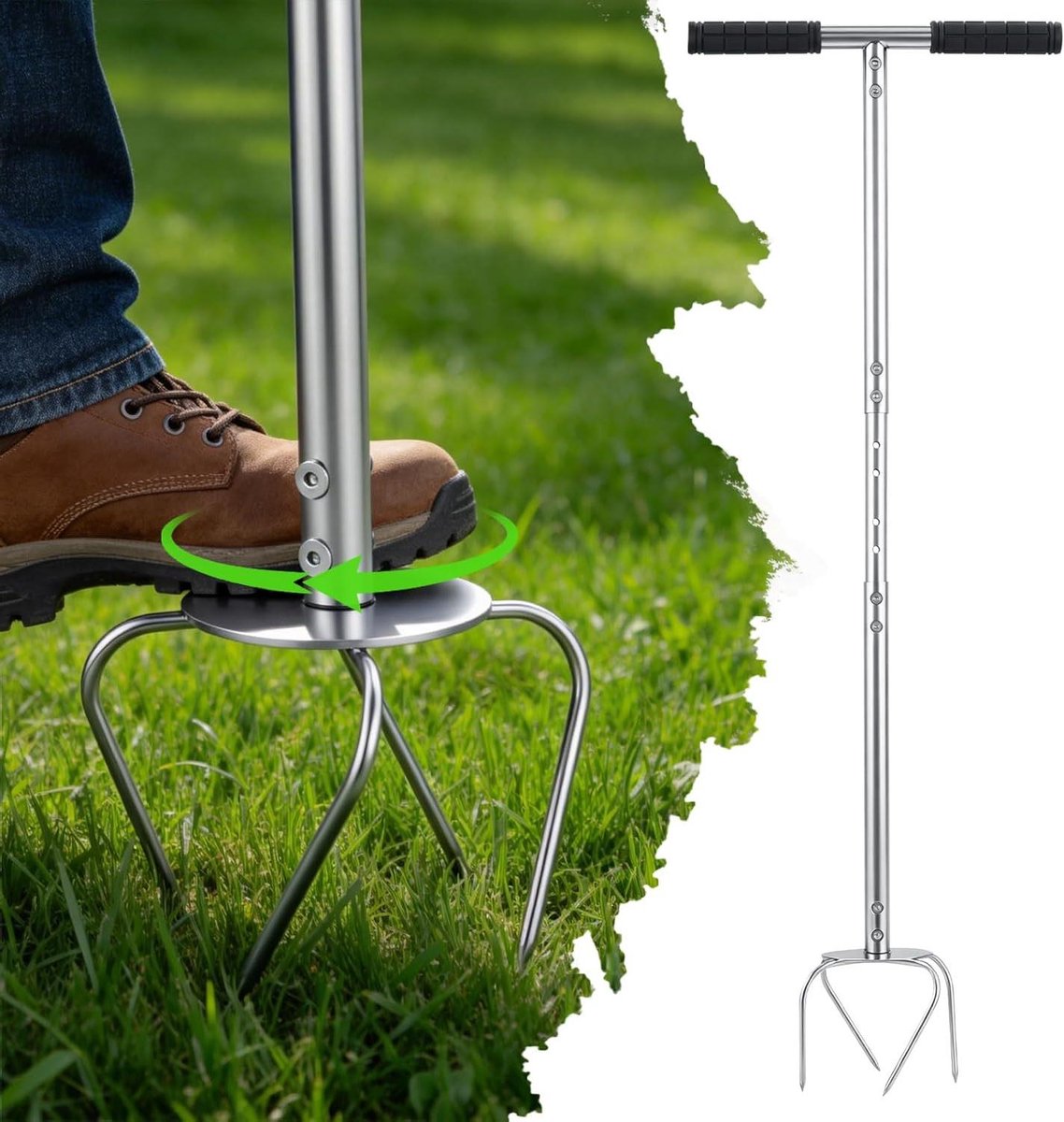 Tuinklauw met steel, onkruidsteker, tuingereedschap, klein, in hoogte verstelbaar, voor het losmaken van de grond in de tuin