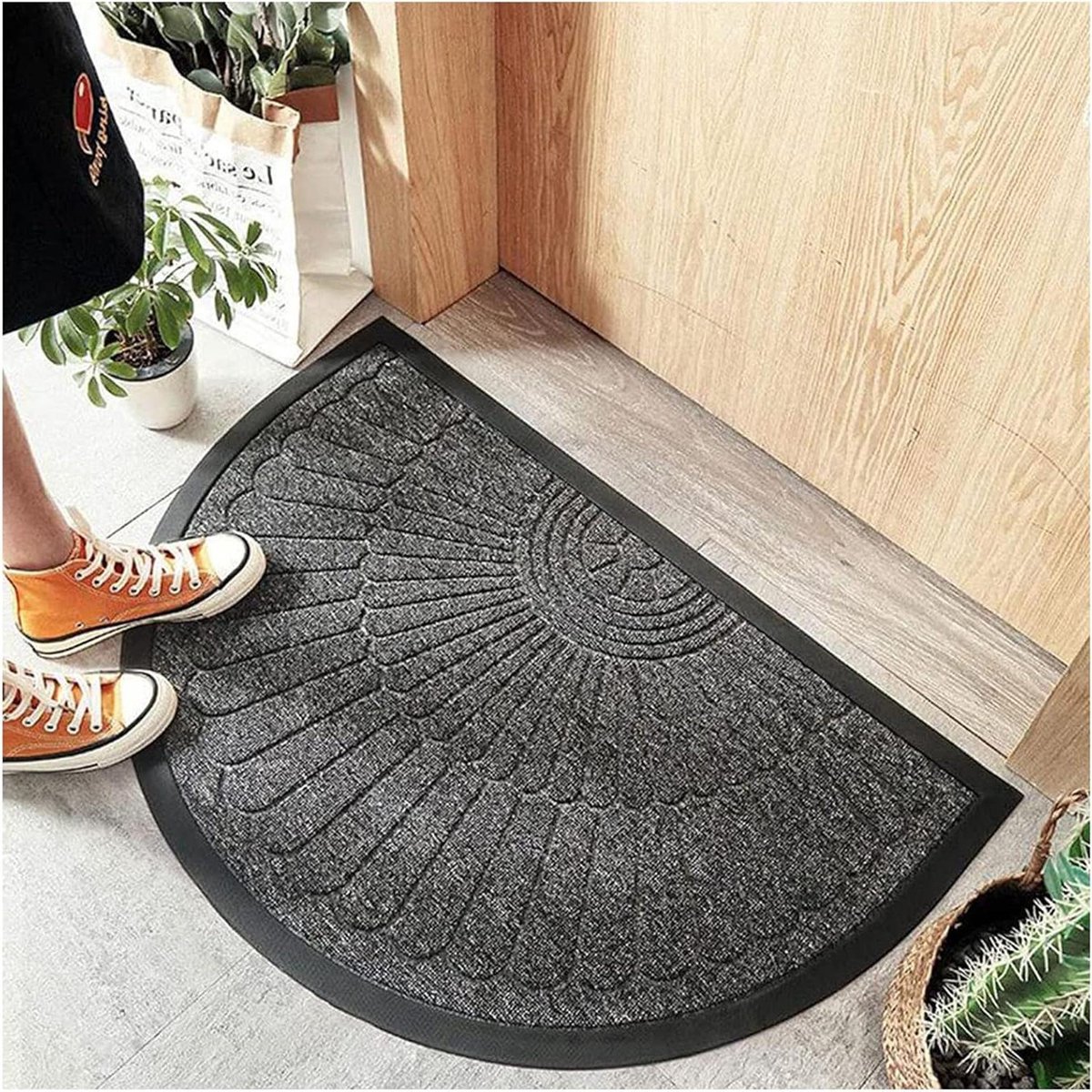 Halve Ronde Mat - Voordeur Mat - Vuil Vangen - Antislip Rubberen Achterkant - 50x80cm - Gr