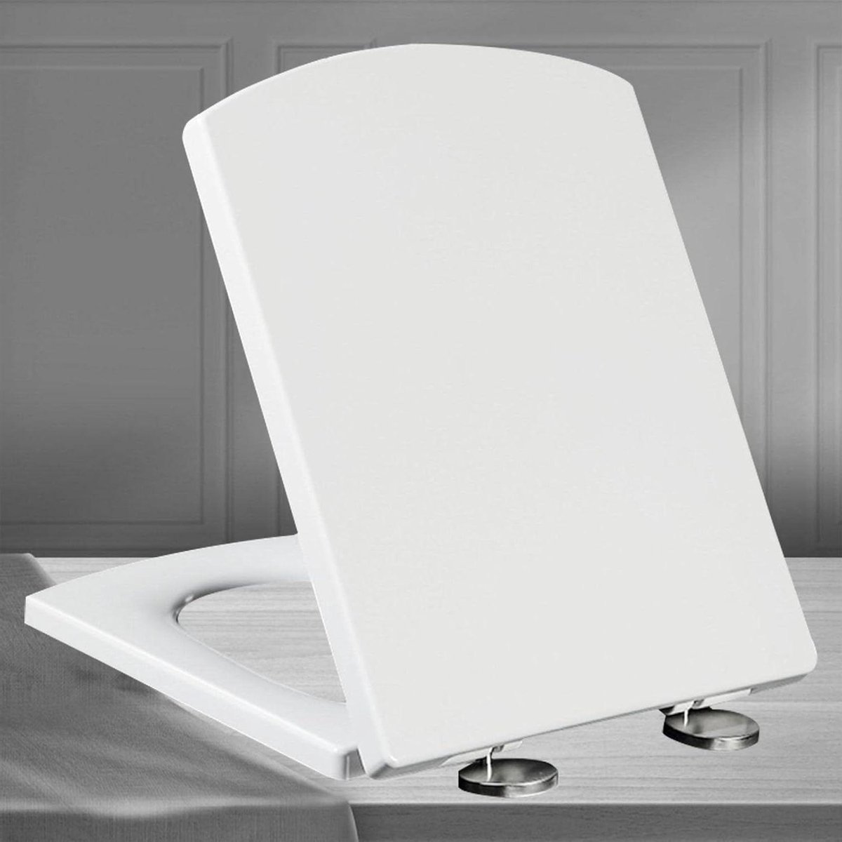 toiletbril toiletbril soft close Vierkante toiletbril Soft Close Quick Release Rechthoekige toiletbril met bevestiging aan de bovenkant Wit toiletdeksel met deksel, compatibel met standaard toiletten,