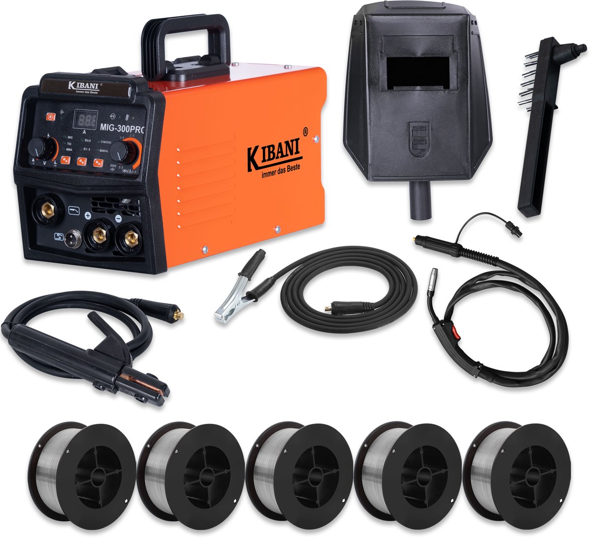 Kibani Lasapparaat MIG-300PRO - Incl. 5 Rollen Lasdraad - IGBT-Inverter-Technologie - Semi-Automatische Omvormer - Lasapparaat Elektrisch - MIG - MMA - TIG