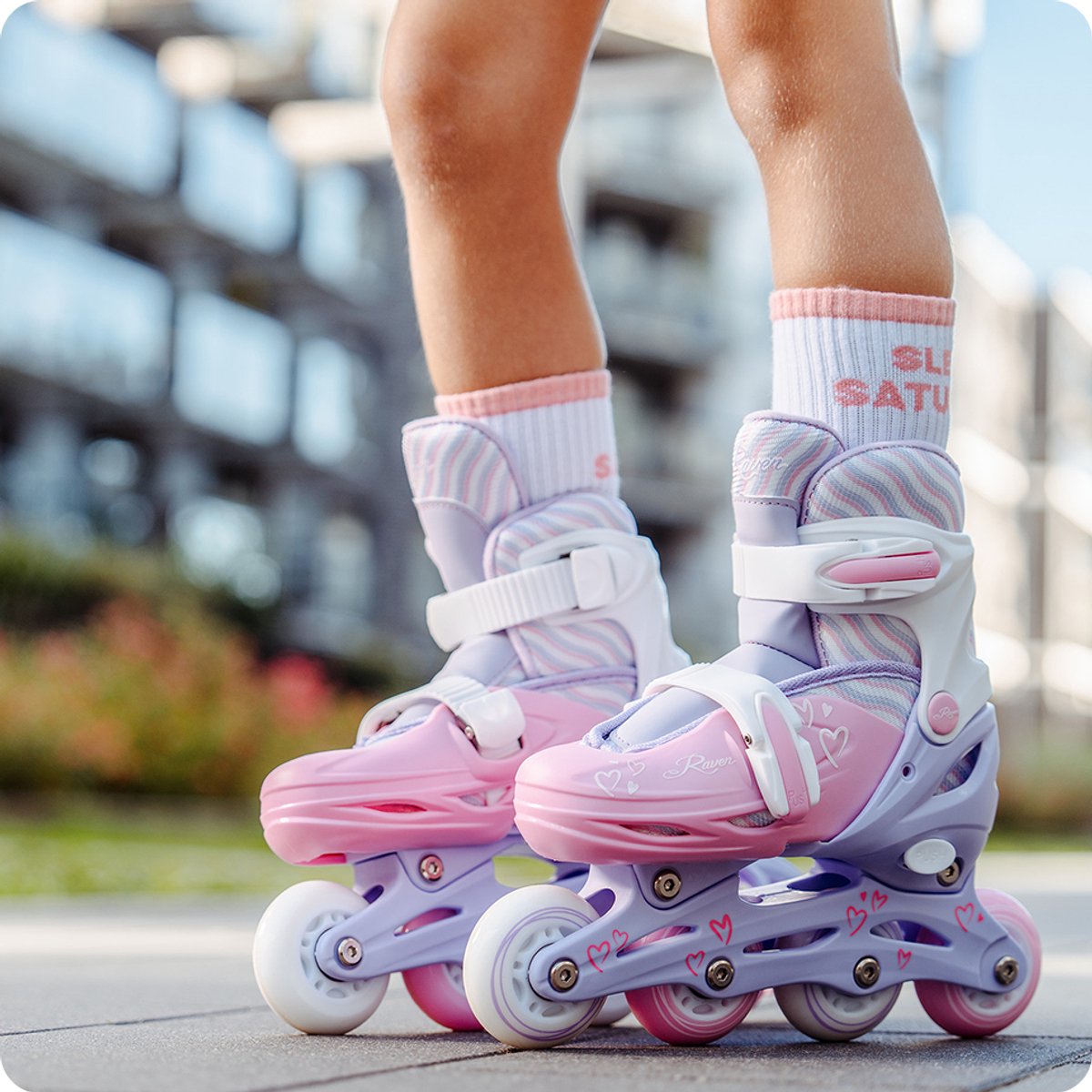 Verstelbare 3-in-1 Rollerblades RAVEN Loret 34-37 LED Wielen Roze