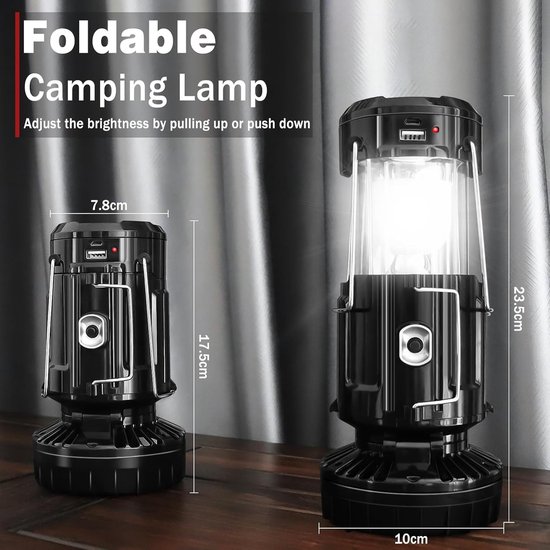 camping ventilator met licht LED camping lamp USB oplaadbare zonne-energie / batterij aangedreven lantaarn outdoor camping accessoires Gadgets — afbeelding 3