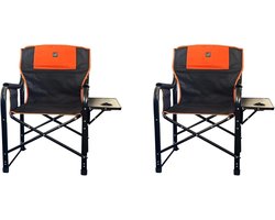 OLPRO Outdoor Leisure Products Directors Chair Oranje & Zwart Set van 2 Klapstoelen voor Volwassenen met Bekerhouder Opvouwbare Bijzettafel en Velcro Opbergorganizer…
