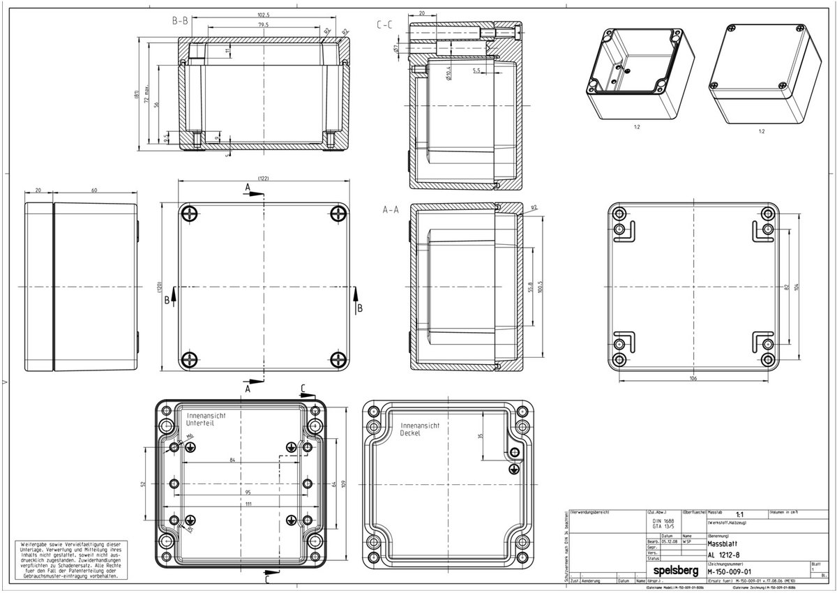 Spelsberg AL 1212-8 Installatiebehuizing 122 x 120 x 81 Aluminium Zilver-grijs 1 stuk(s)