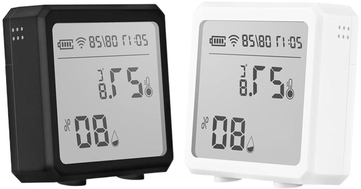 Temperatuur Vochtigheidssensor - Slimme Hygrometer - Slimme Huis Automatisering - LCD Scherm Weergave - 60x63x25mm - Wit Zwart