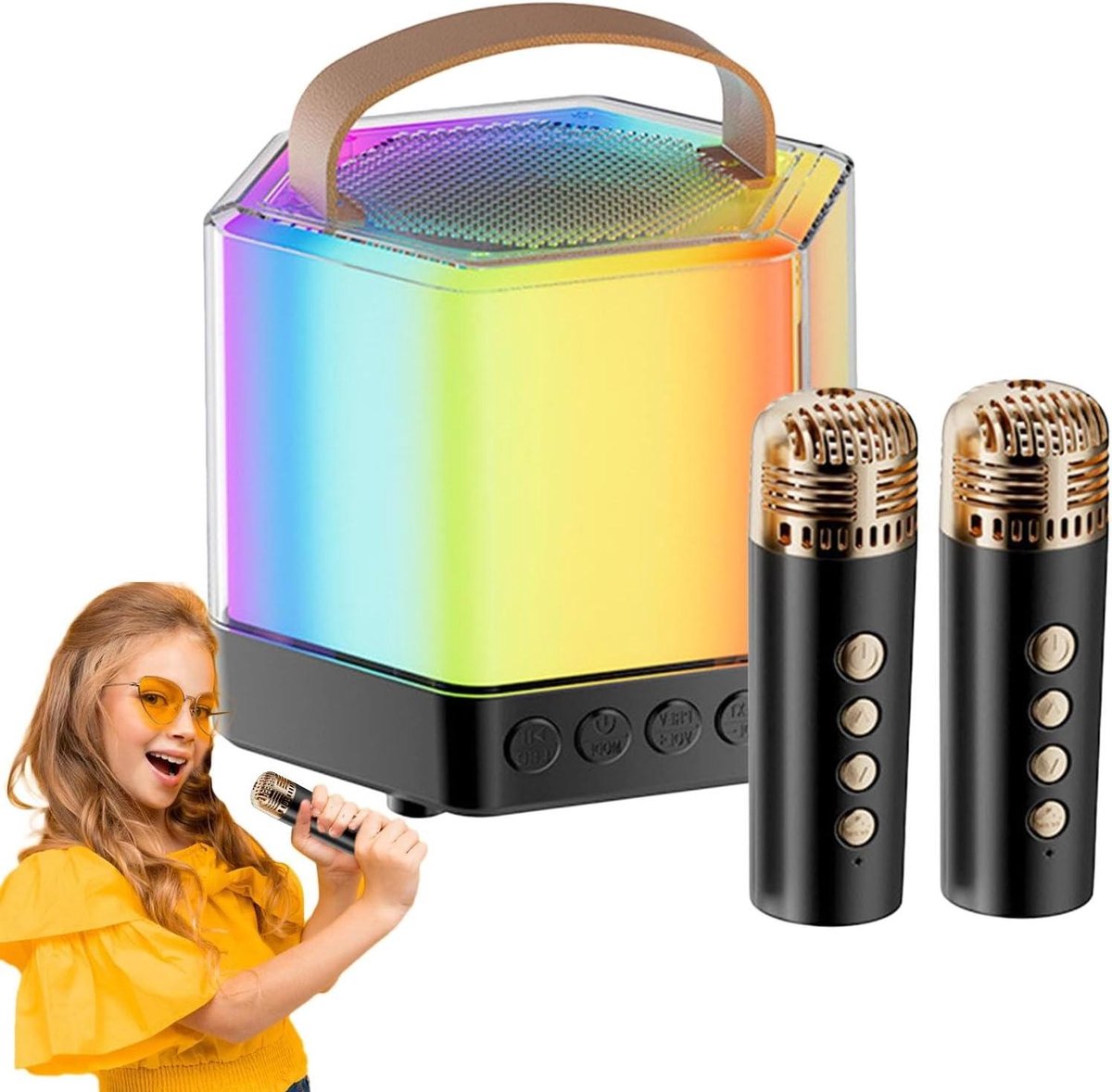 Karaoke machine - Draagbare luidspreker - Feestelijke bijeenkomsten - Dynamische lichteffecten - Compact formaat - Zwart