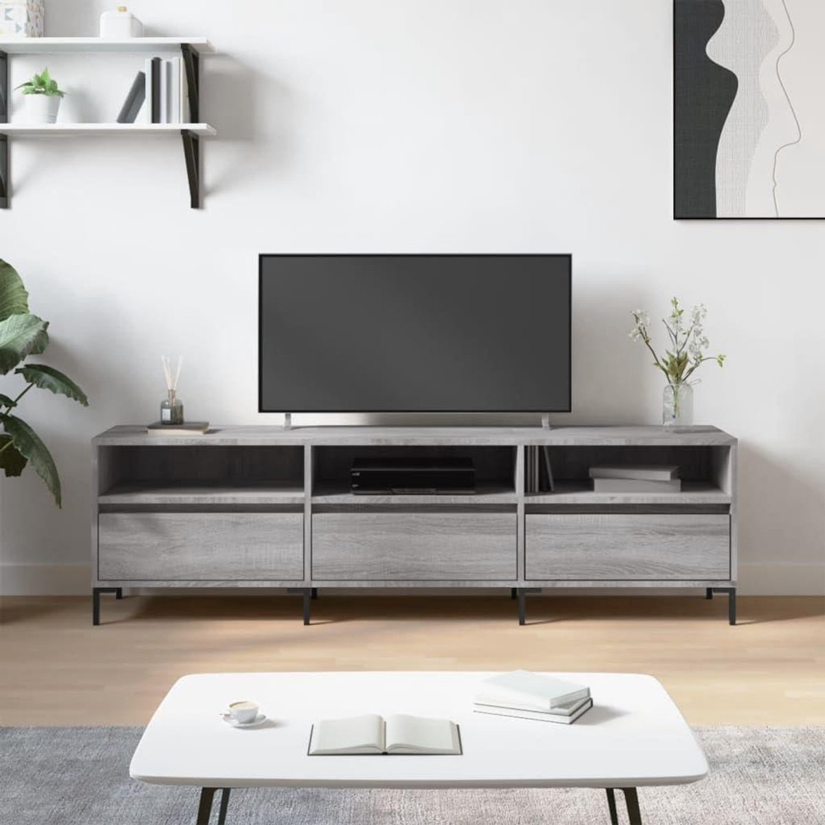 TV-kast hout - TV-meubel dressoir - Woonkamer opbergen - Zes open vakken - 150 cm breed - 
