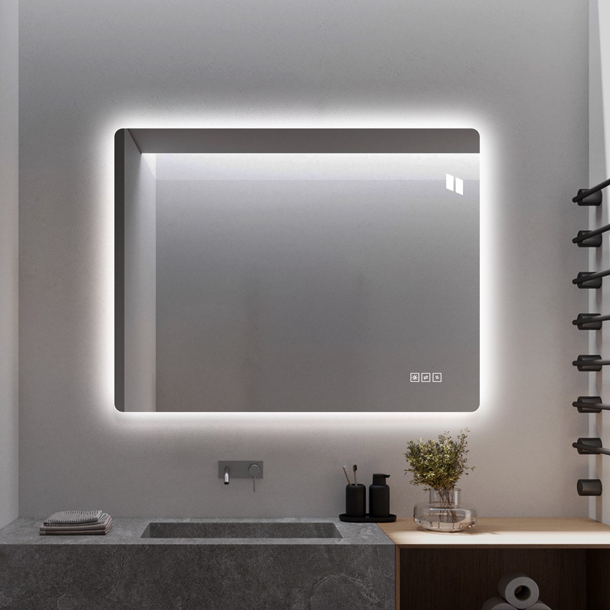VVBV LED Spiegel 60x80 cm met Anti-condens, Dimbaar - 3 Lichtkleuren, Geheugenfunctie, Horizontaal/Verticaal, Randloos