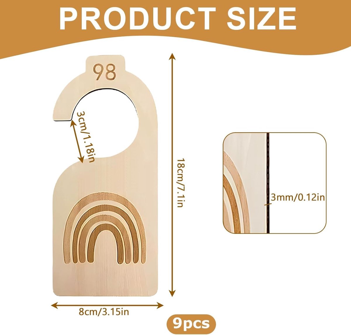 9 Stuks Houten Kastverdelers - Baby Kleding Organizer - Regenboog Design - Geschikt voor 50-98 Maten