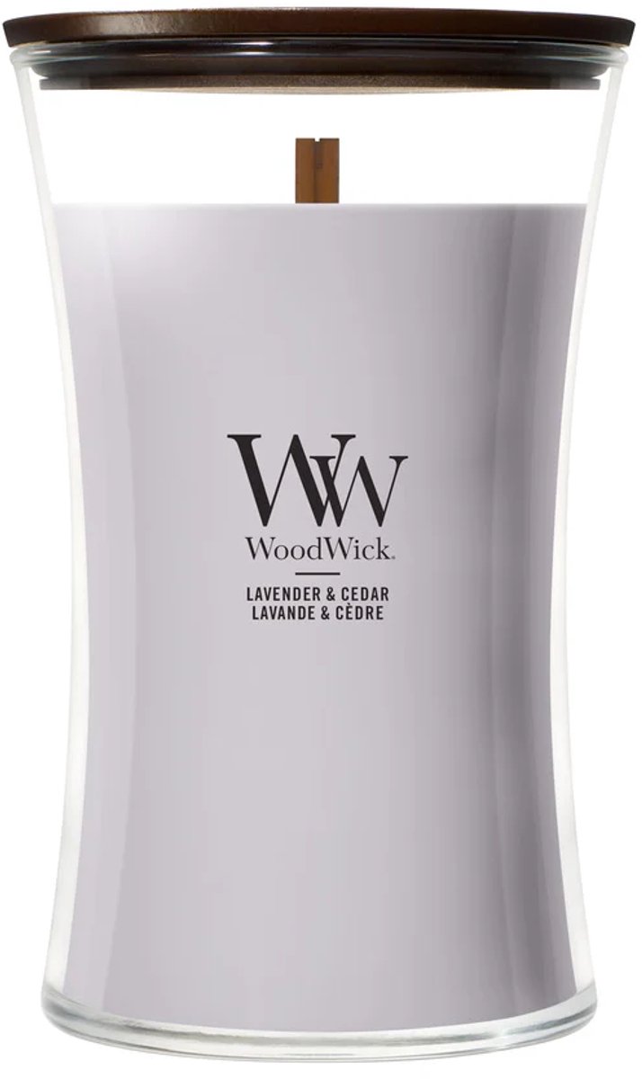 WoodWick Hourglass Large Geurkaars - Lavender & Cedar - 130 branduren Paars