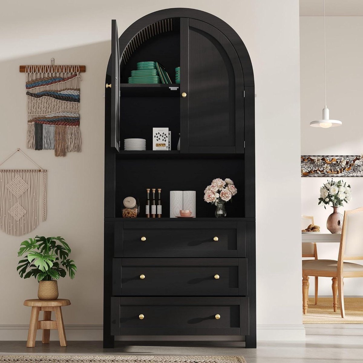 Opbergkast met boog - Hoge kast - Keuken en woonkamer - Veelzijdige opbergruimte - 70 x 35