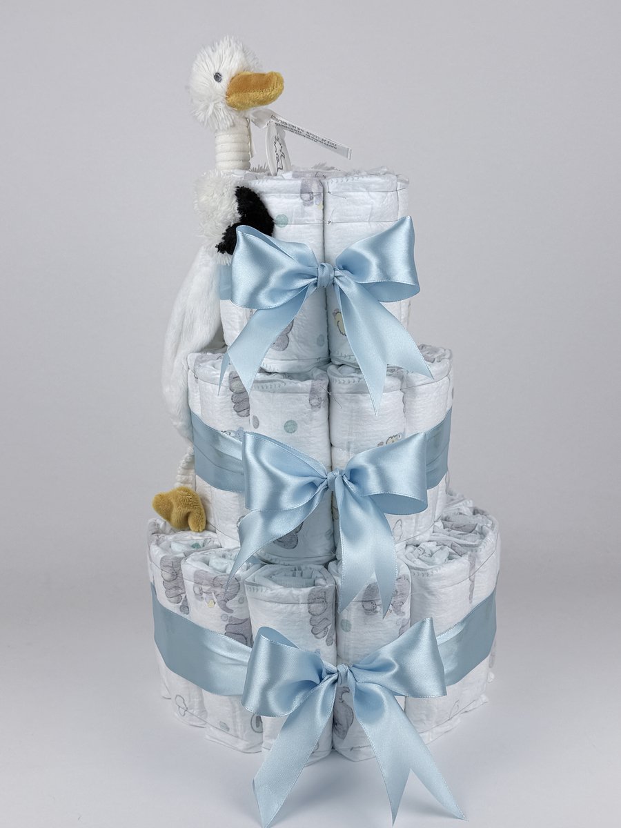 Chouette-Chouette | Luiertaart Jongen | Kraamcadeau | Geboorte Jongen | Babyshower | Tuttle Stork Sky Blauw